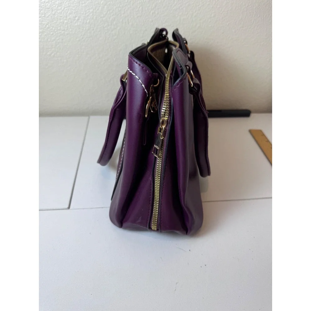 Y2K Purple Faux Leather‎ Lace Overlay Satchel Bag Women Medium Structured Chic